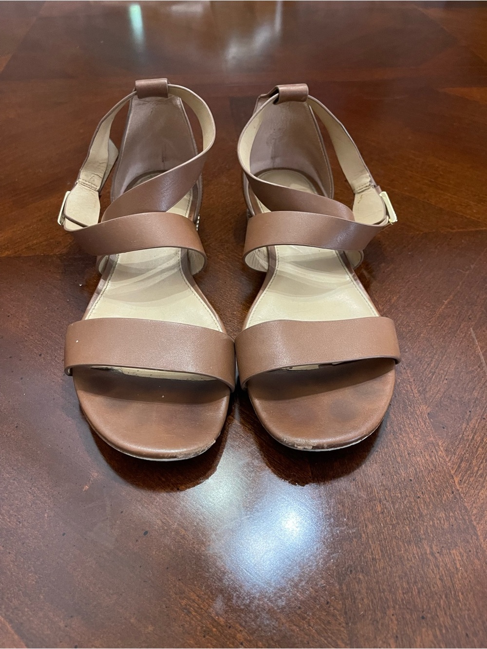 Michael Kors Tan Leather Crisscross Ankle Strap Sandals